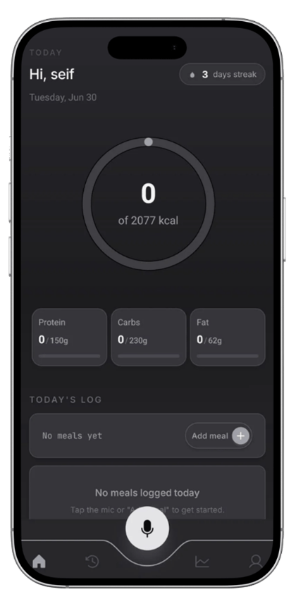 CalorieTalk Dark theme preview