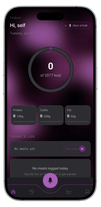 CalorieTalk Purple theme preview