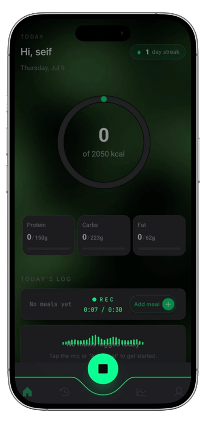 CalorieTalk voice logging in progress
